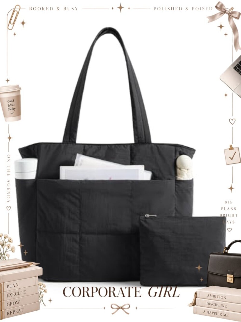 LIGHT FLIGHT Women's Tote Bag Set 15.6" Laptop Shoulder Handbag Water Resistant